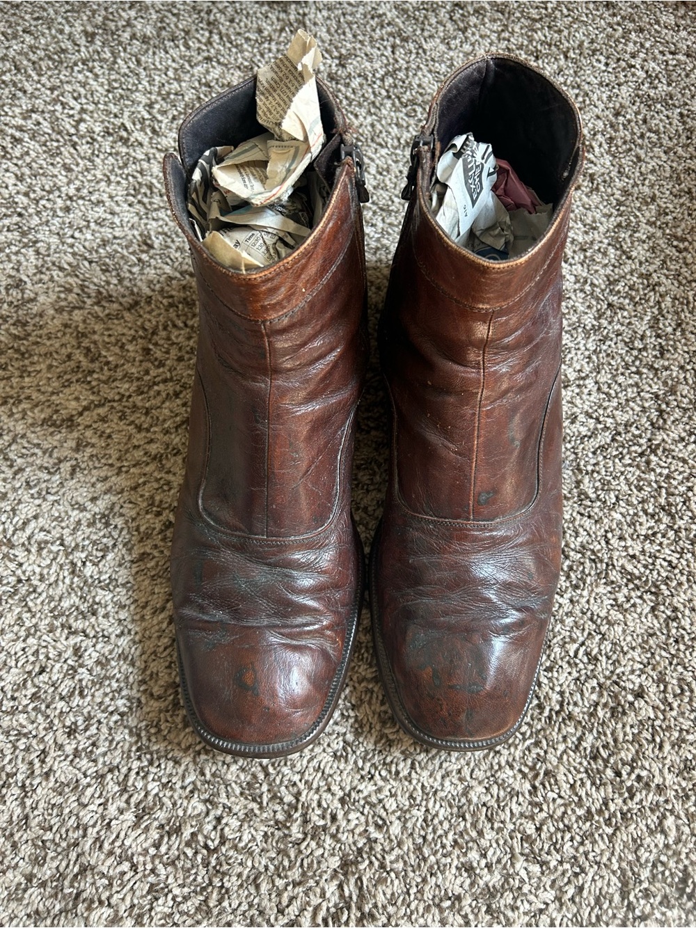 Bally Continental Men’sBrown Leather Side Zip Square Toe Ankle Chelsea Boots 10.